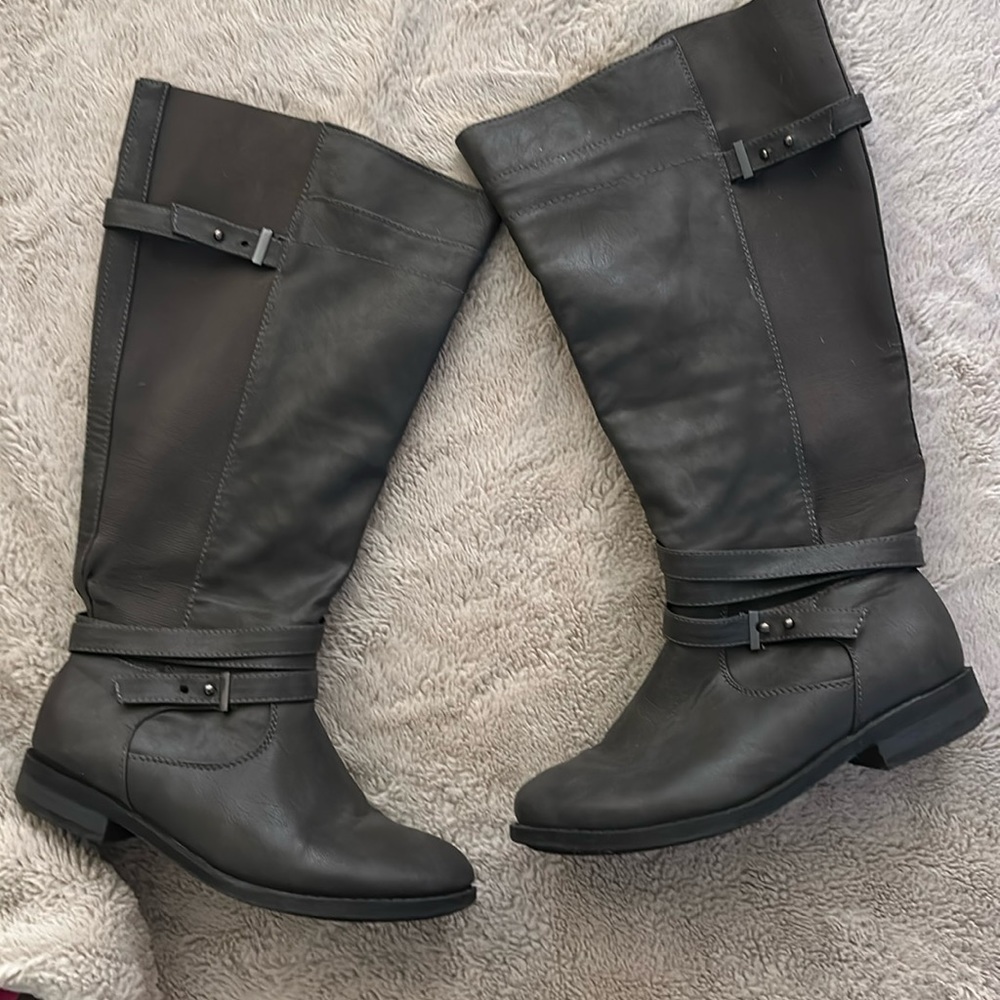Torrid Grey wide calf boots.